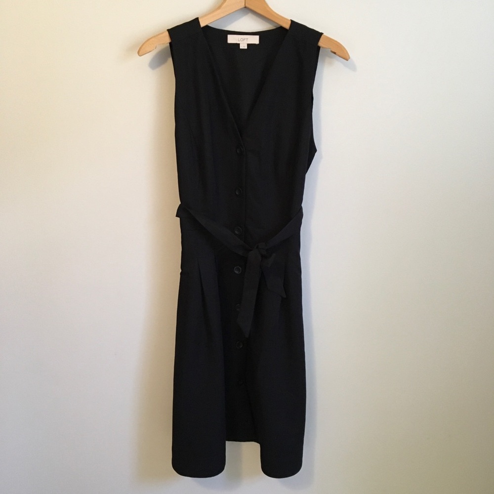 LOFT Black Midi Dress V-Neck Sleeveless